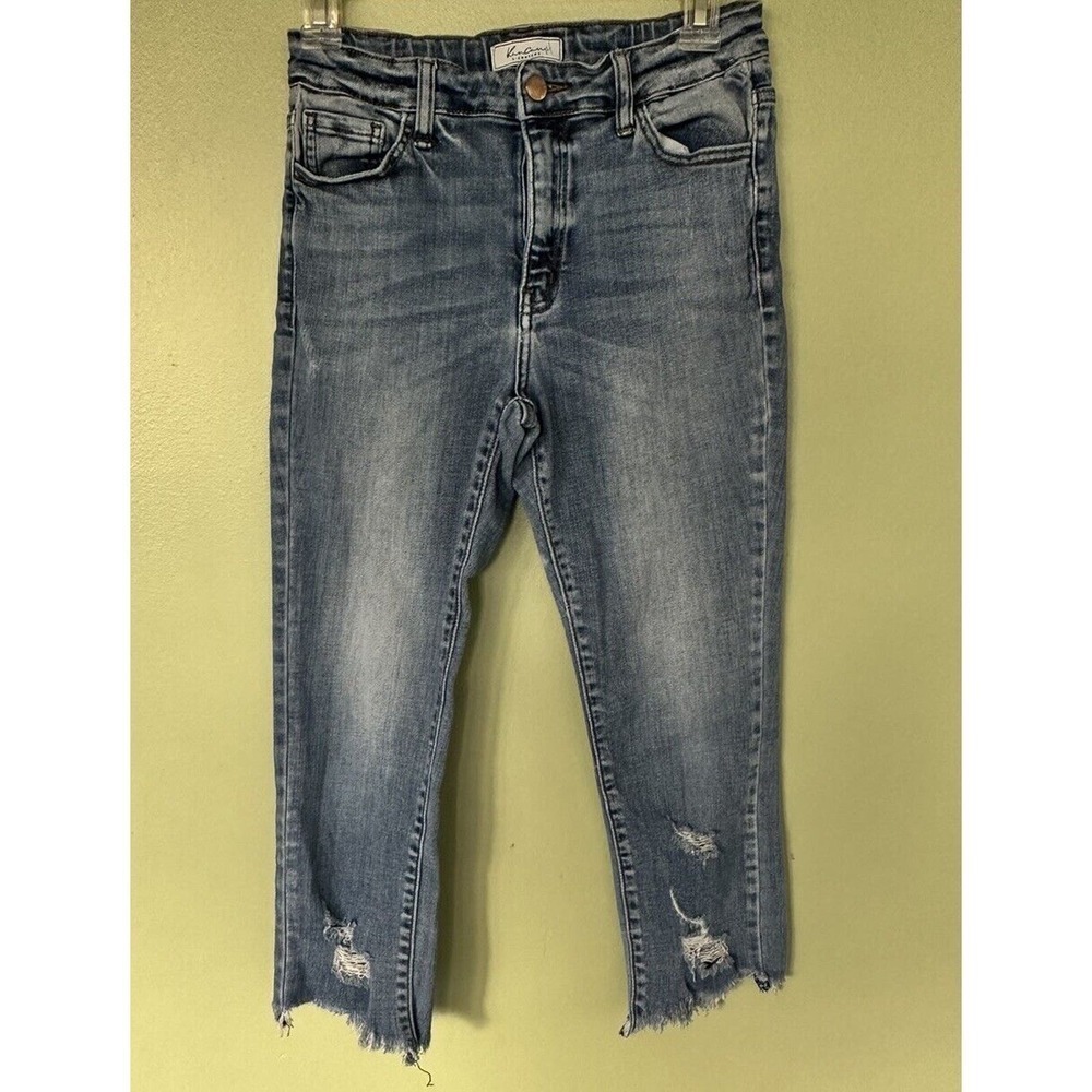 KanCan Girls Juniors Size 14 High Rise Jeans Raw Hem Distressed Medium Wash​​​​